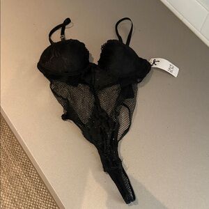 Chic Black Lace Mesh Bodysuit